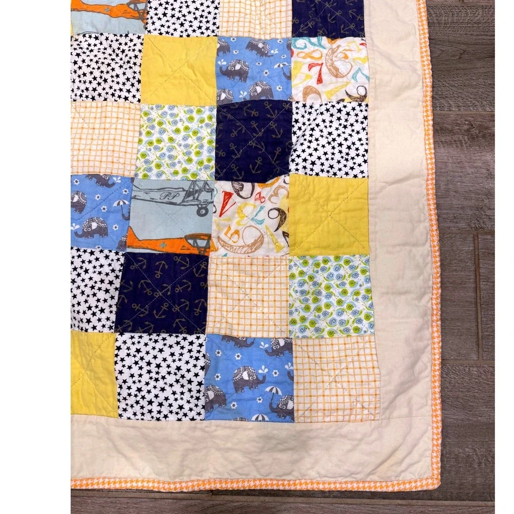 Handmade Baby Quilt Airplane Aviation Patchwork Minky Backing 40x39 Nursery